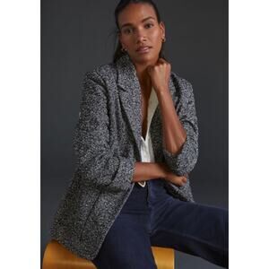 Anthropologie Avec Les Filles Relaxed Herringbone Blazer Black Motif Small NWT